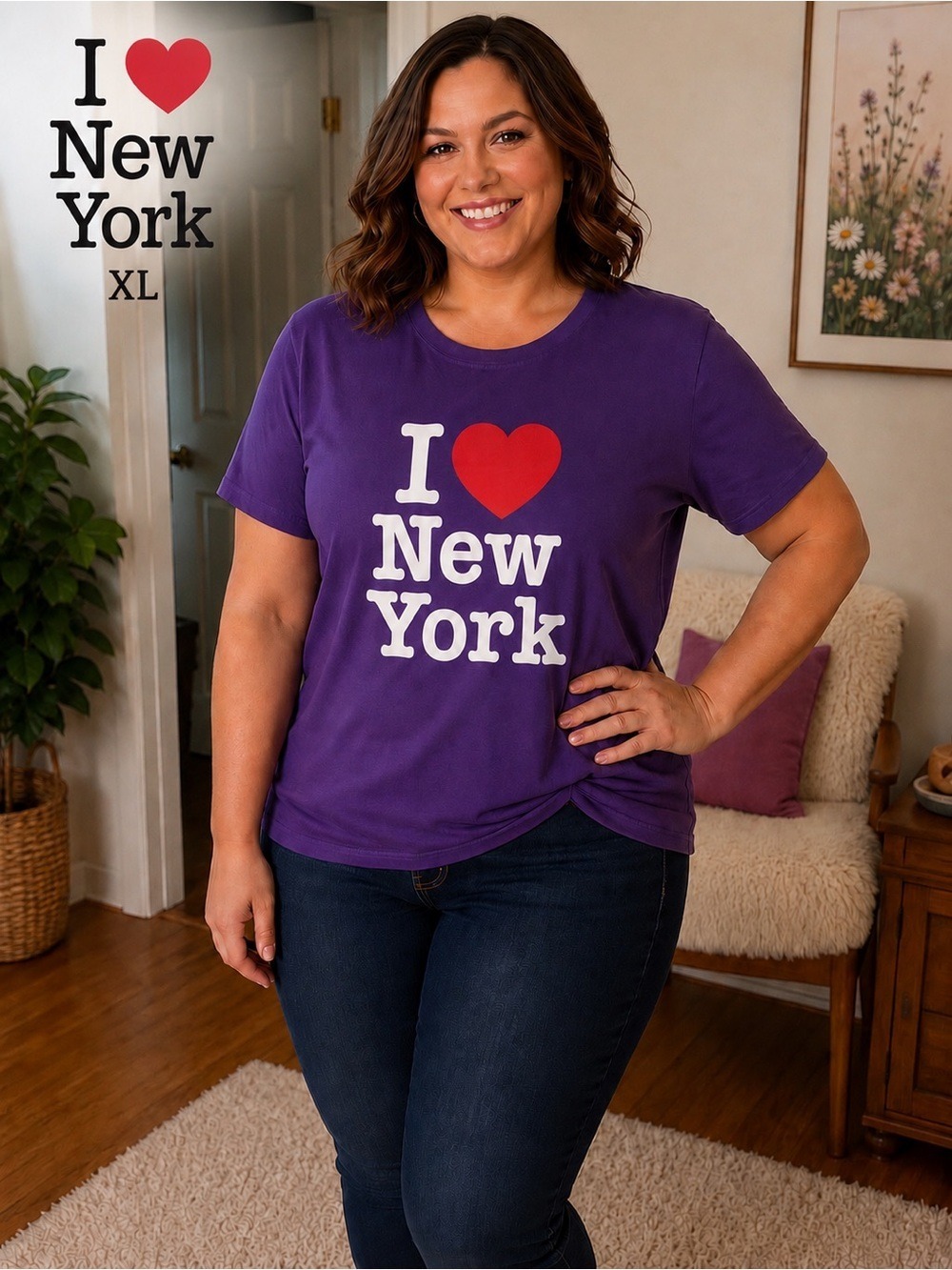 I ❤️ New York Purple Graphic Tee XL | NYC Tourist Souvenir | 100% Cotton
